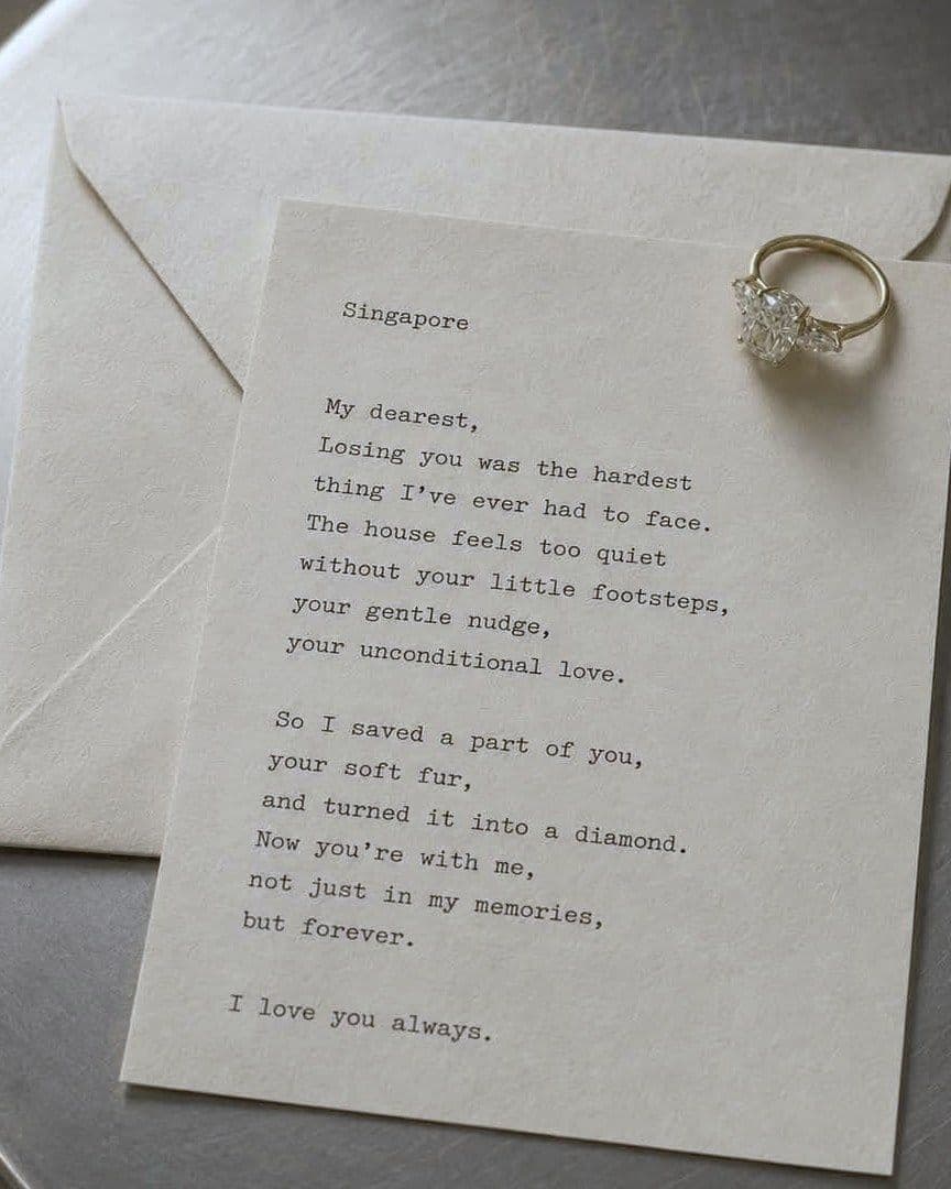 A letter written to someone lost, a ring resting on it